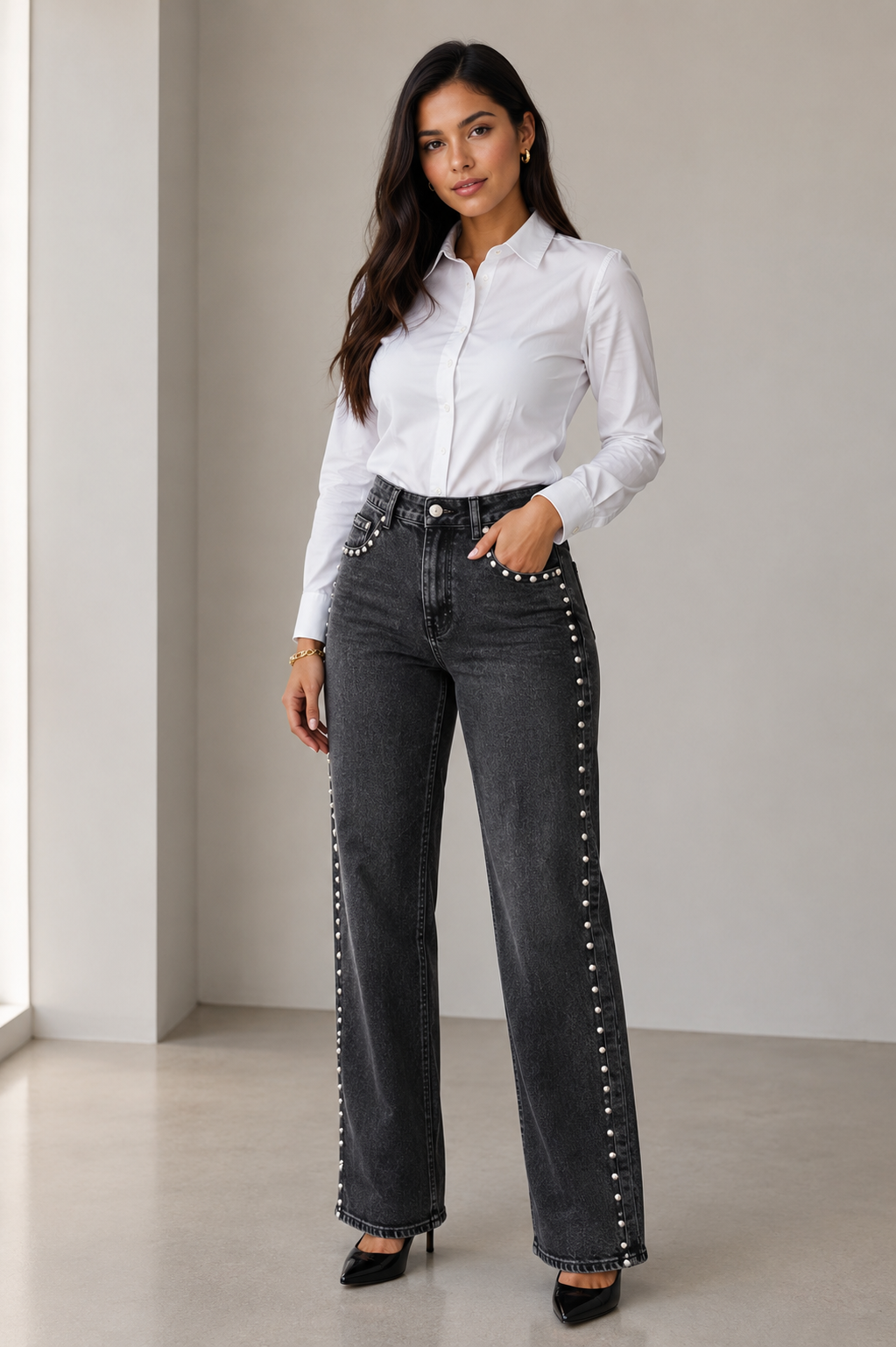 Jeans Stretch Cenizo Taches