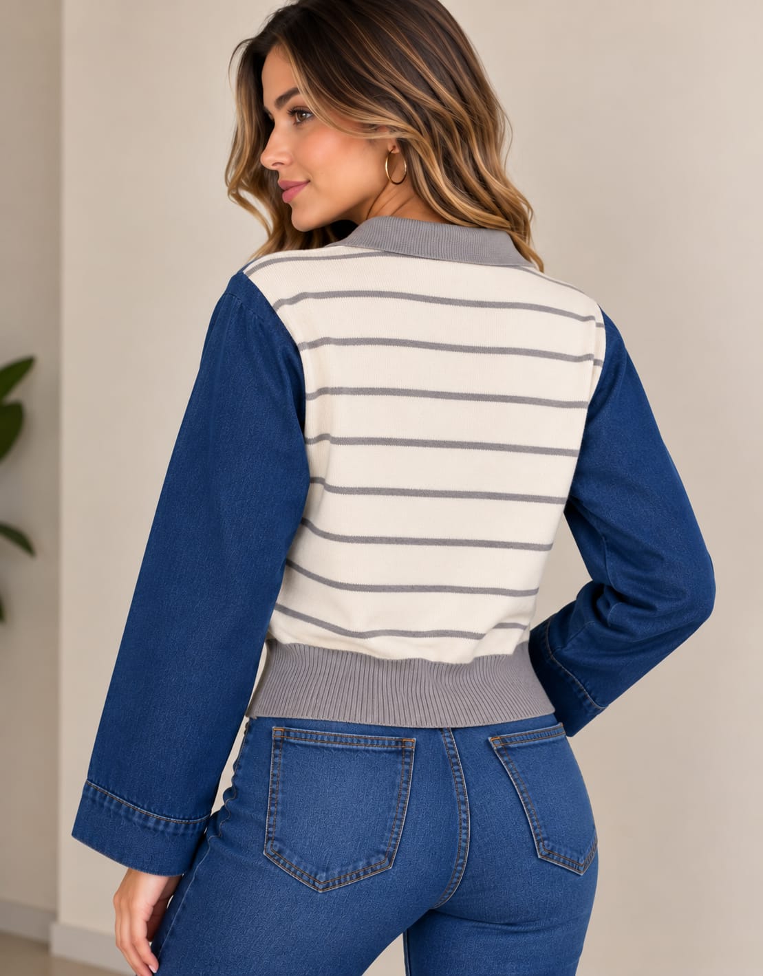 Buzo Denim Dúo, gris claro espalda