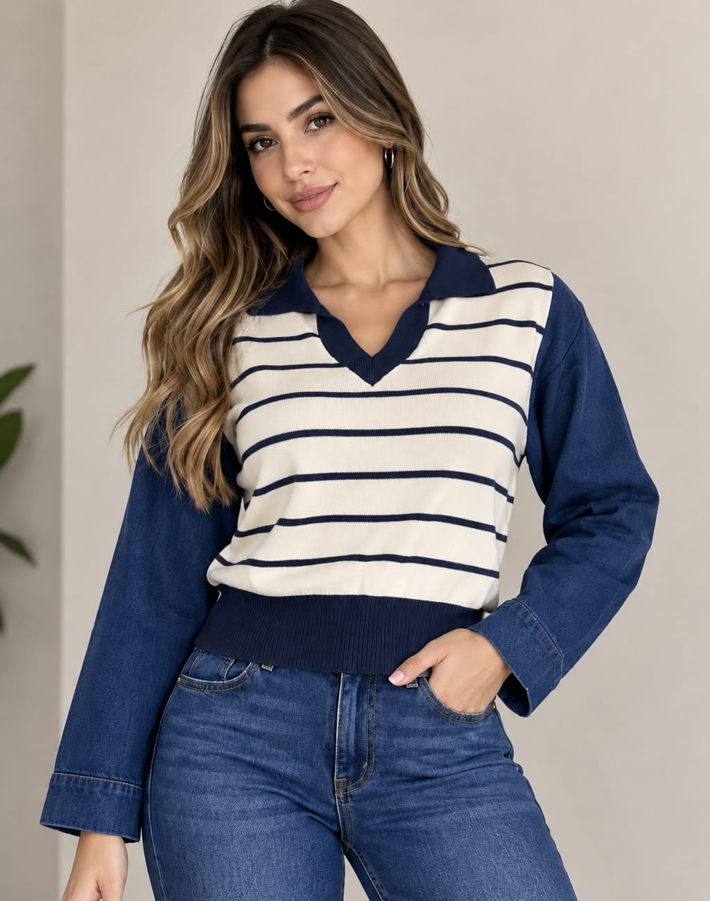 Buzo Denim Dúo, azul navy frente