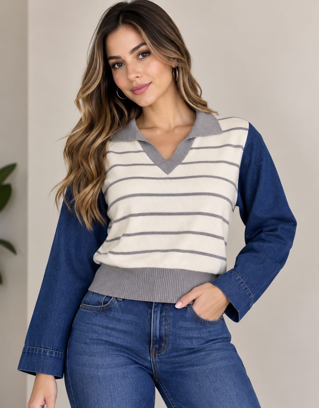 Buzo Denim Dúo, gris claro frente