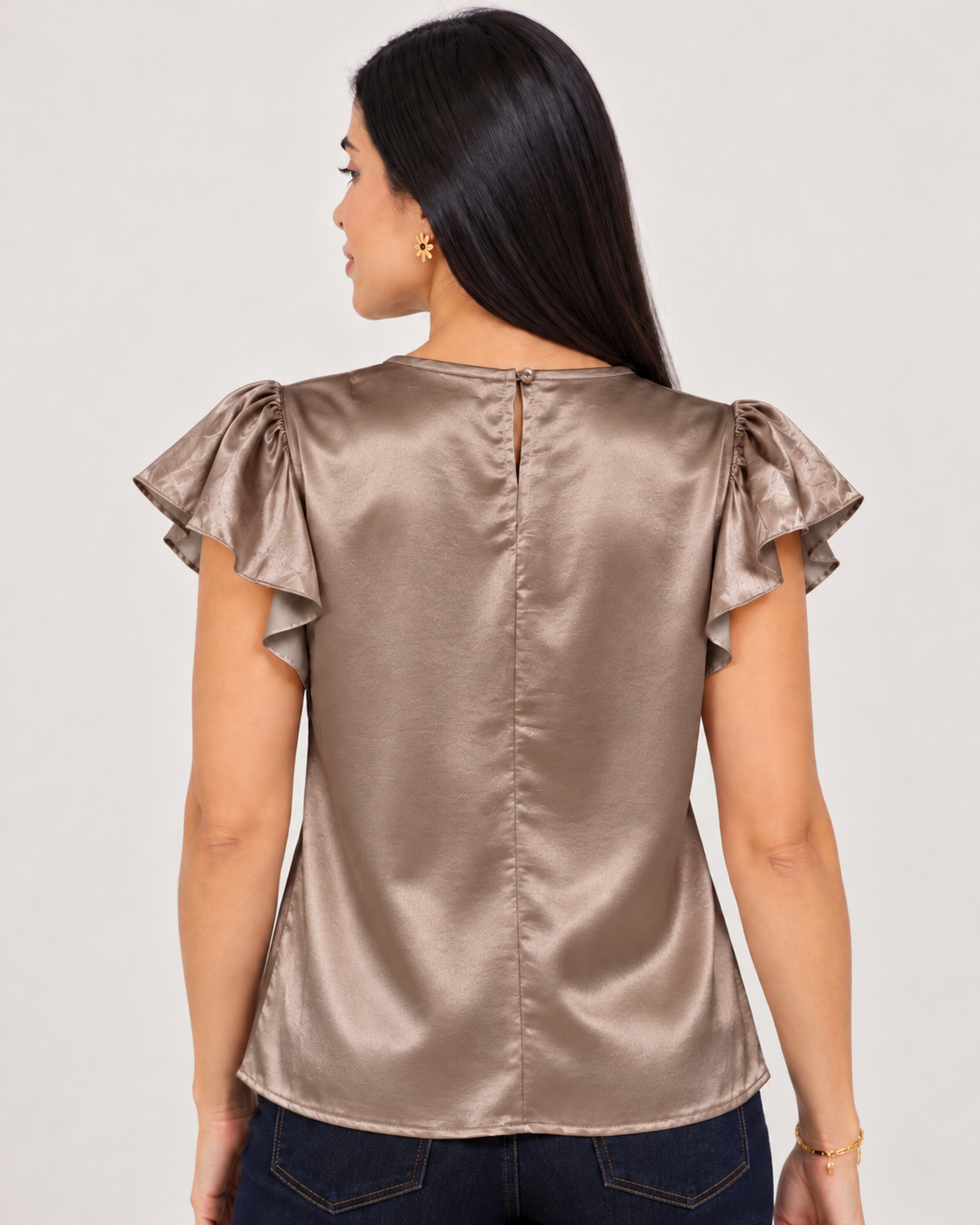 Camisa Comper Cocoa, vista posterior, mangas con volantes
