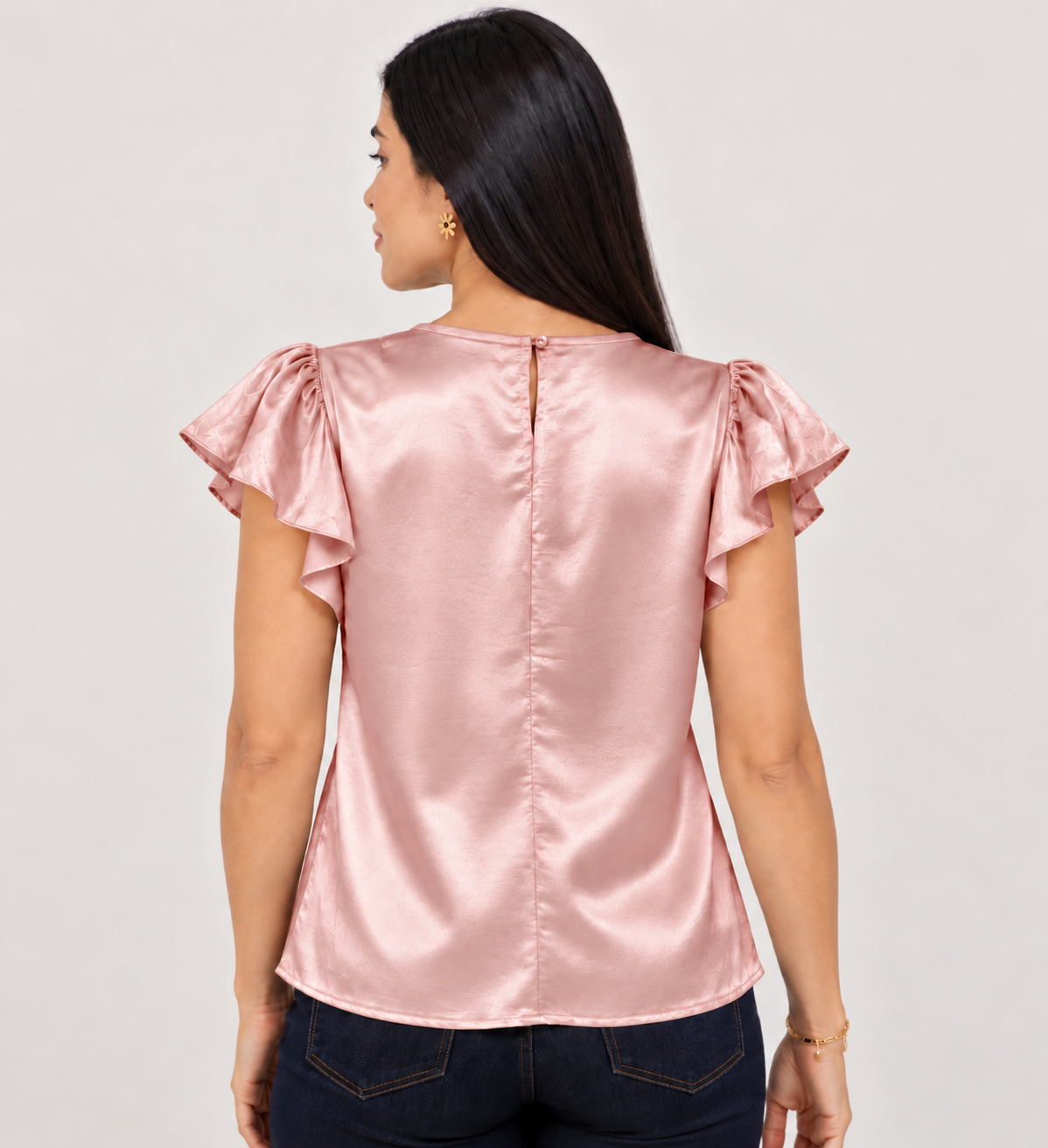 Camisa Comper Rosa, vista posterior, mangas con volantes