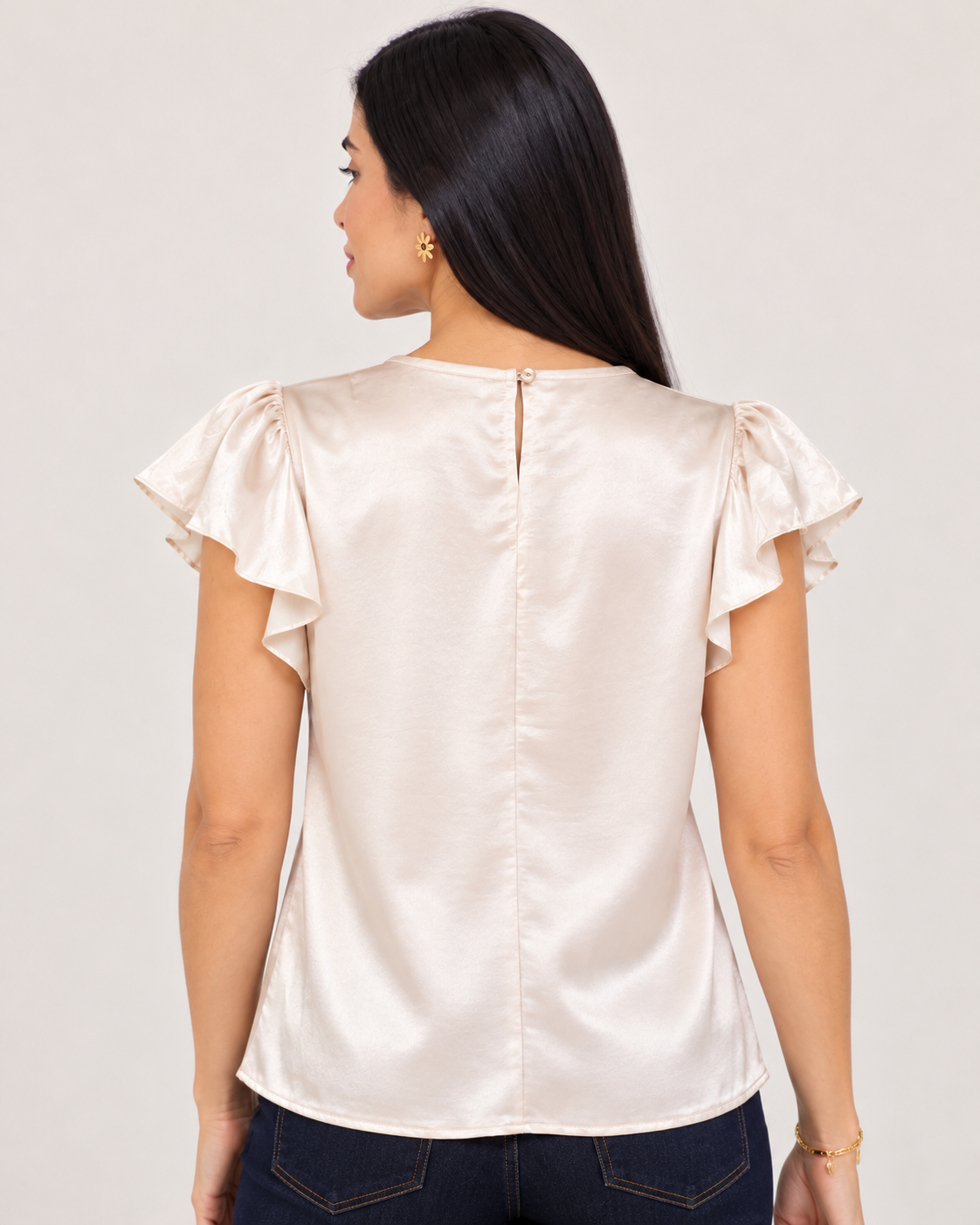 Camisa Comper Vainilla, vista posterior, mangas con volantes