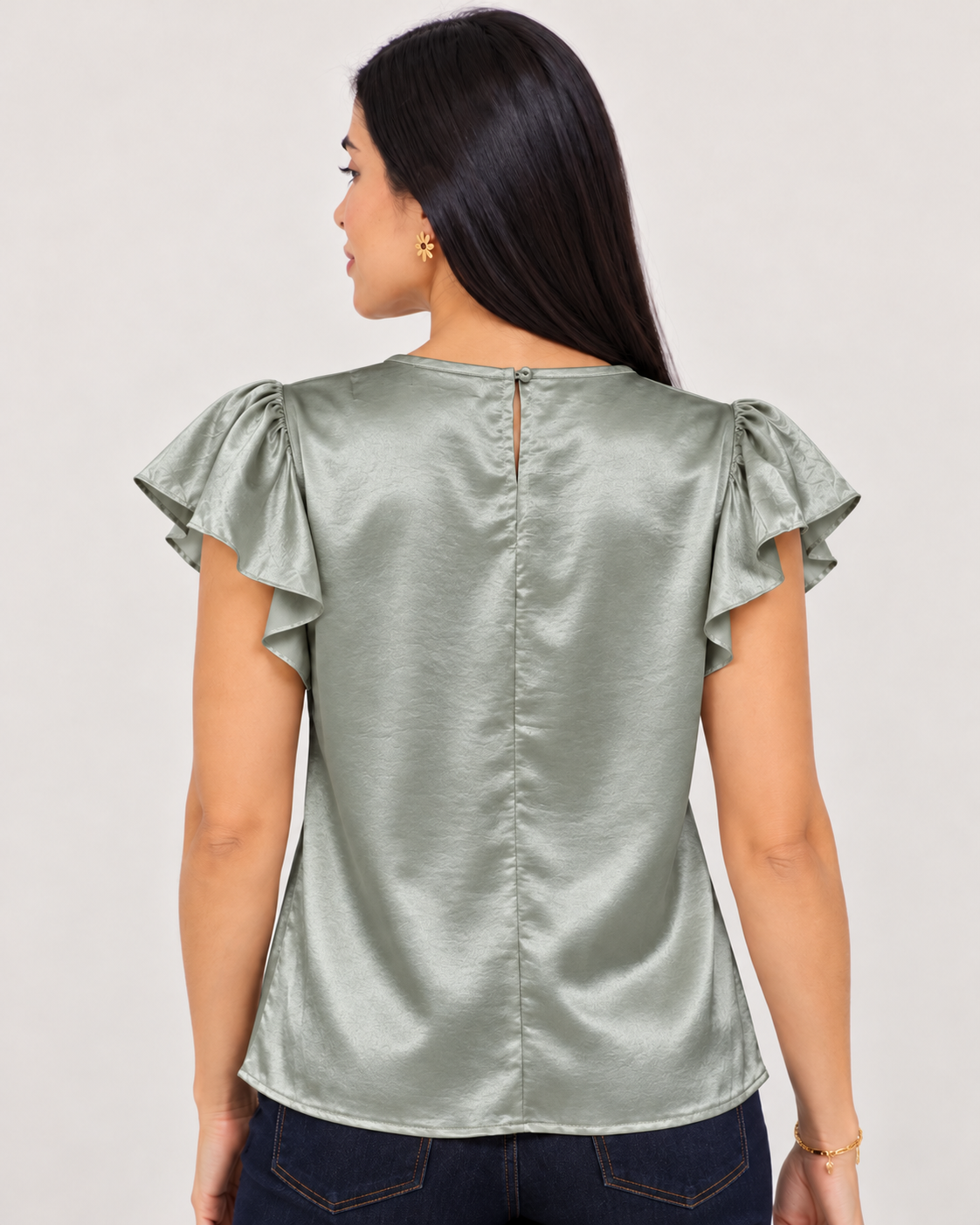 Camisa Comper Verde, vista posterior, mangas con volantes