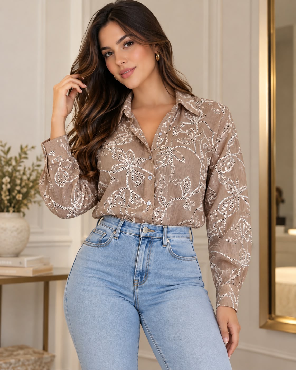 Camisa Orquídea Chocolate, vista frente