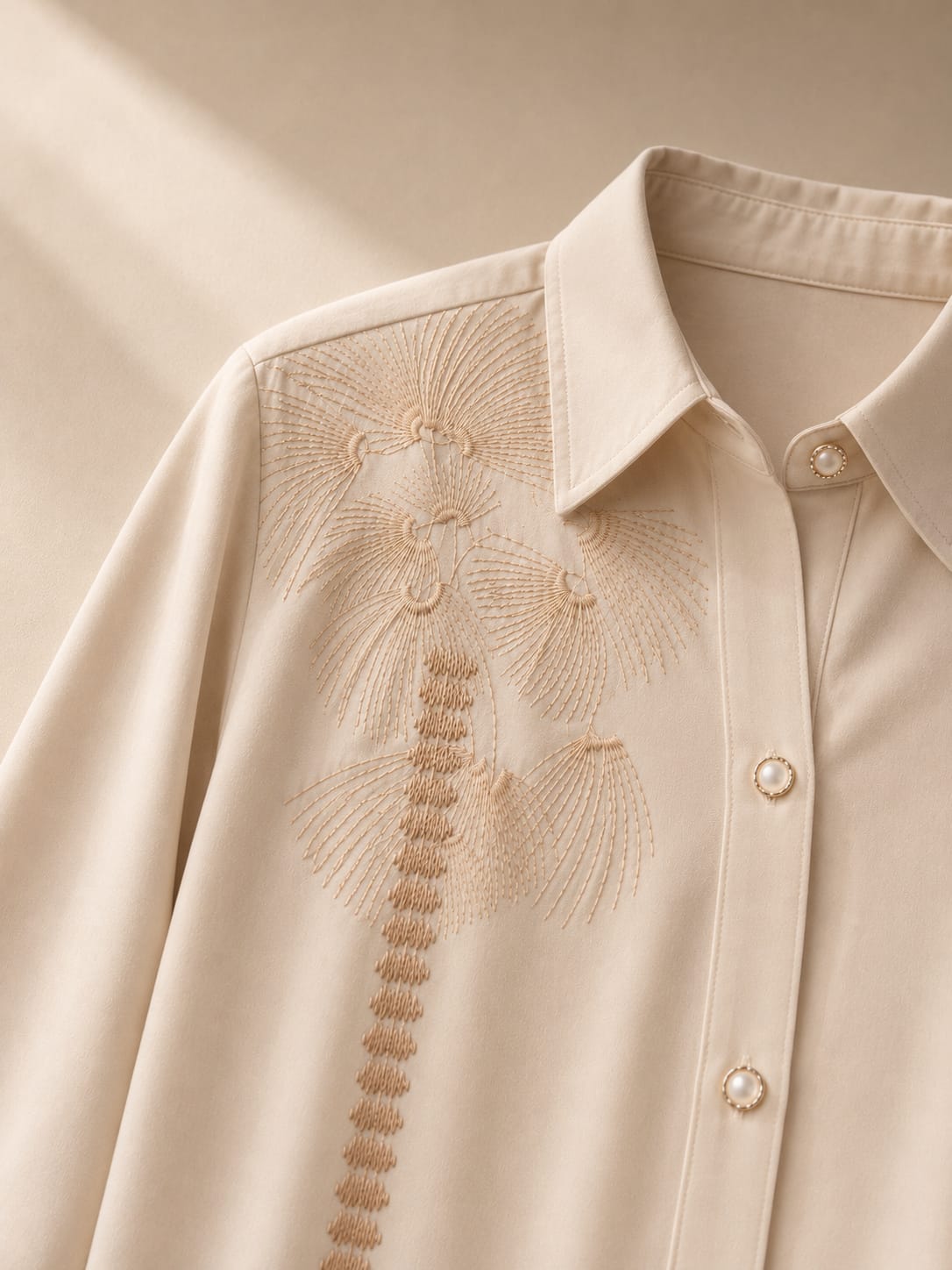 Camisa Valentina bordada Champán, vista detalle