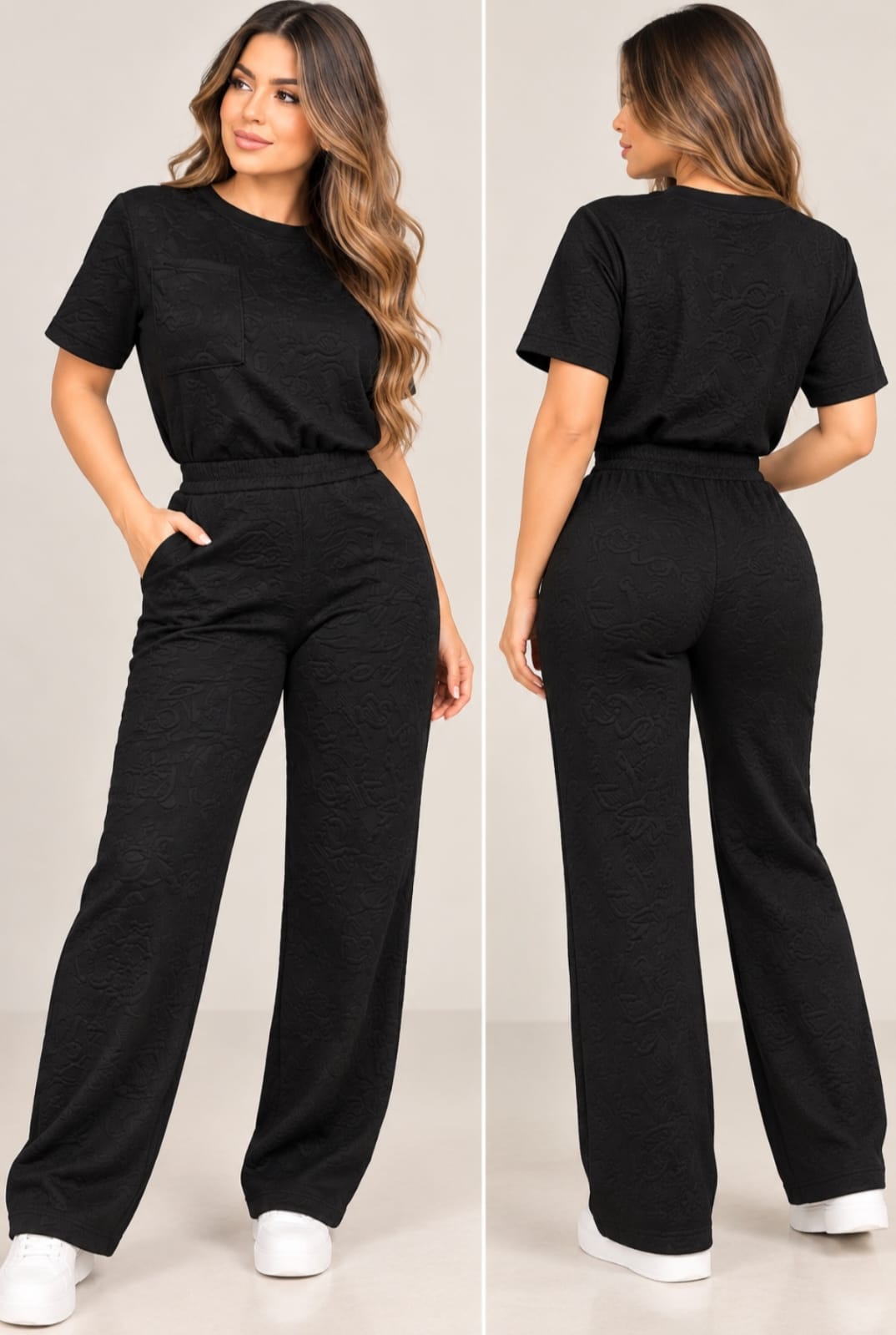 Sello de Poder Dama Camiseta Negro, conjunto en modelo